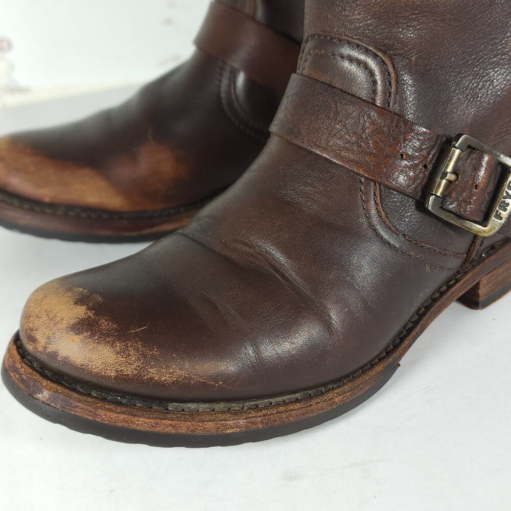 Frye Women's Veronica Slouch US 7,5B Brown Distressed Leather Engineer Boots - Picture 11 of 16
